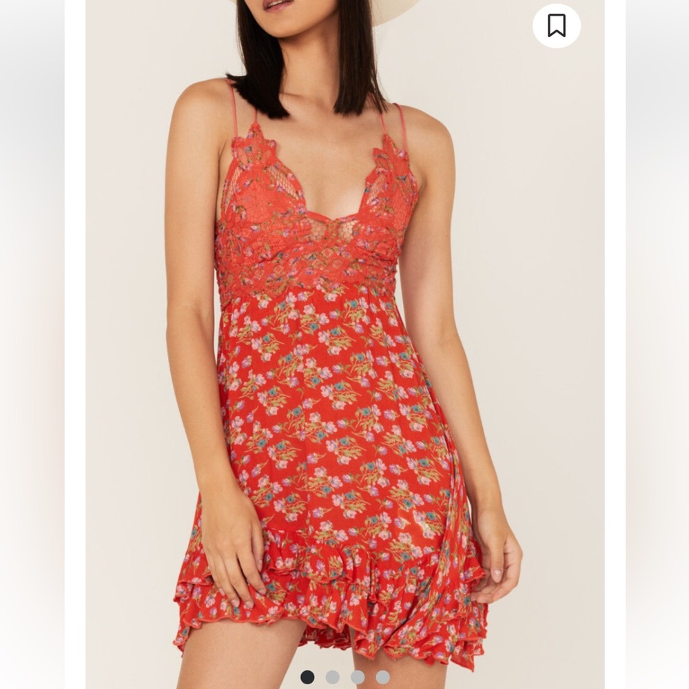 FREE PEOPLE ADELLA RED FLORAL SLIP MINI DRESS XS